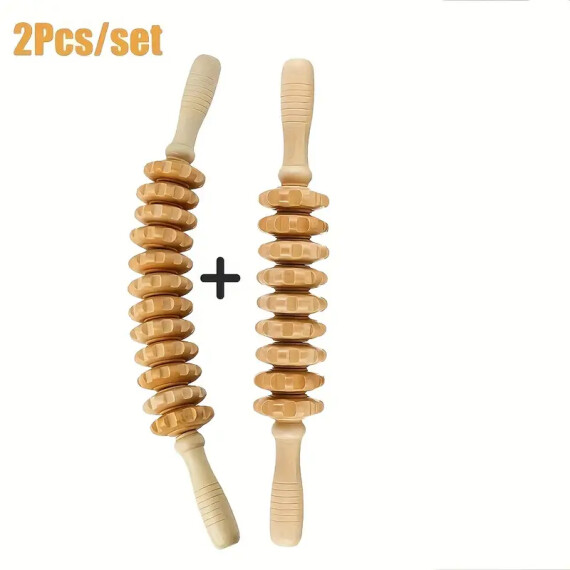 2 Natural Wooden Roller Massage Tools - Mirac