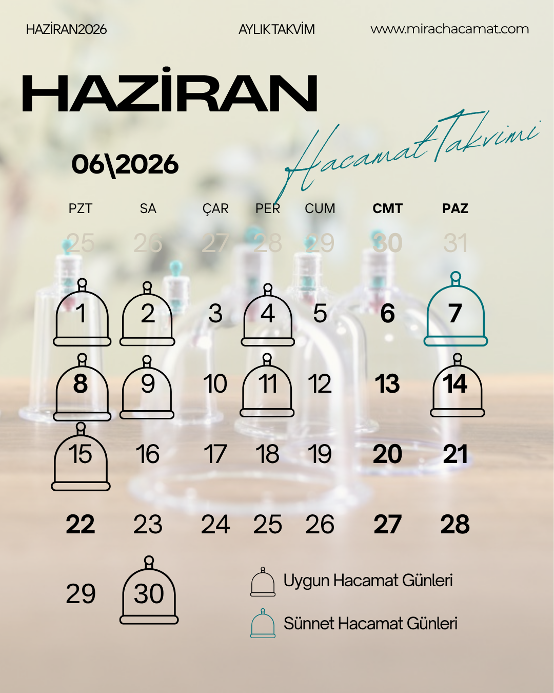 2026 Haziran Ayı Hacamat Takvimi