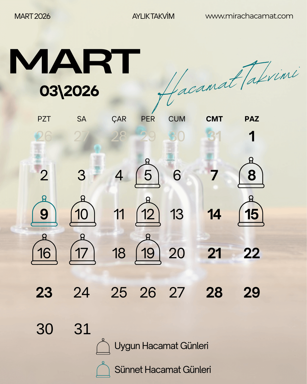 2026 Mart Ayı Hacamat Takvimi