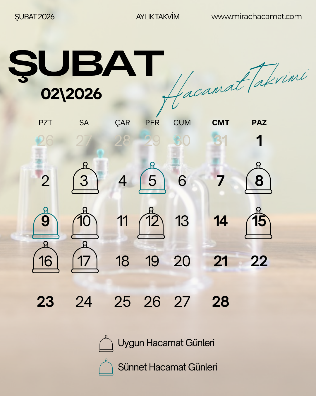 2026 Ocak Ayı Hacamat Takvimi