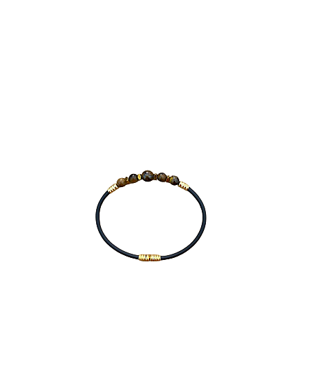 Bracelet en Cuir et Œil de Tigre Doré - 1