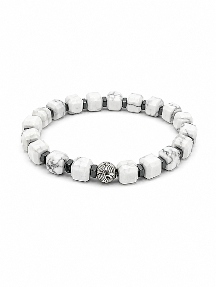 Bracelet en Howlite Coupe Cube | Bracelet en Pierre Naturelle - 1