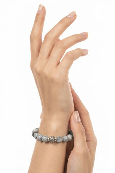 Bracelet en Pierre Naturelle de Jaspe Gris - 2