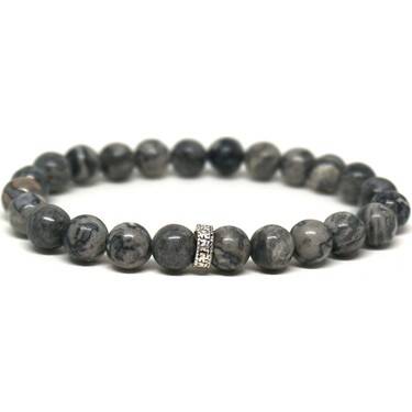Bracelet en Pierre Naturelle de Jaspe Gris - 1