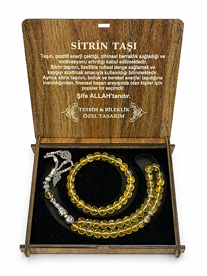 Citrine Natural Stone Tasbih and Bracelet Set with Box - 1