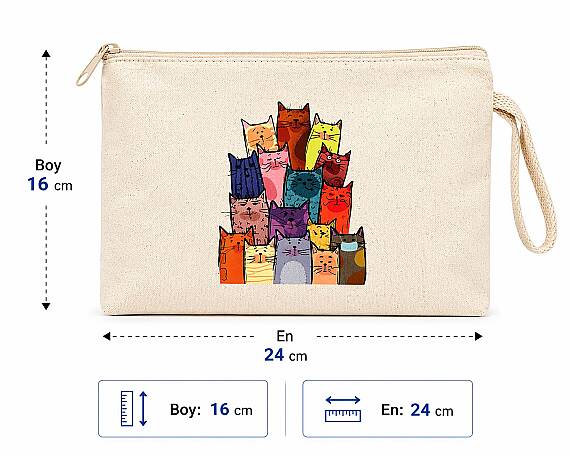 Çok Amaçlı Bez Cüzdan Kedi Baskılı - 2