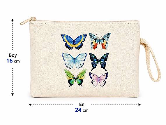 Çok Amaçlı Bez Cüzdan Kelebek Baskılı - 2