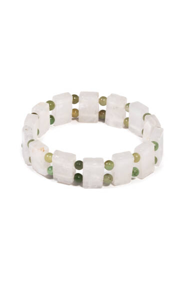 Crystal Quartz and Aventurine Beaded Natural Stone Rolex Bracelet: - 1