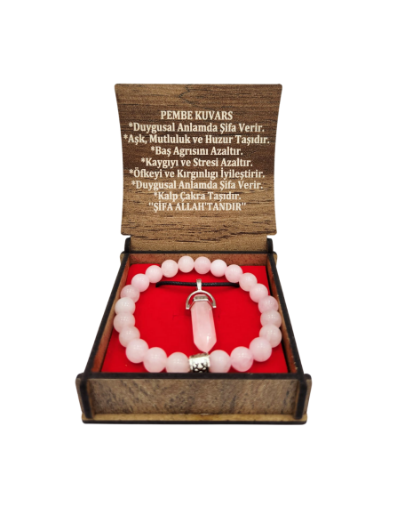 Ensemble Collier et Bracelet en Pierre de Quartz Rose avec Boîte - 2