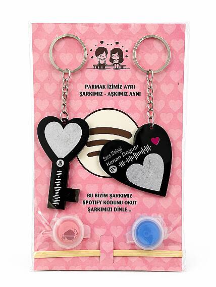 Fingerprint Keychain Set – Couple Gift Heart Design, Spotify Code Keychain, Romantic Gift - 1