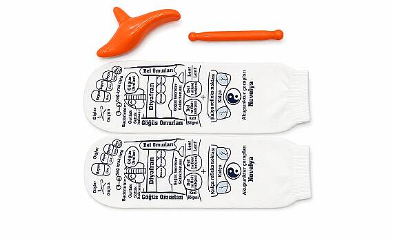 Fußreflexzonen-Massagesocken-Set – 1 Paar Reflexzonen-Socken mit 2 Holz-Reflexzonenstäben - 2