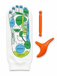 Fußreflexzonen-Massagesocken-Set – 1 Paar Reflexzonen- und Akupressur-Socken mit 2 Holz-Massagestäben - 1