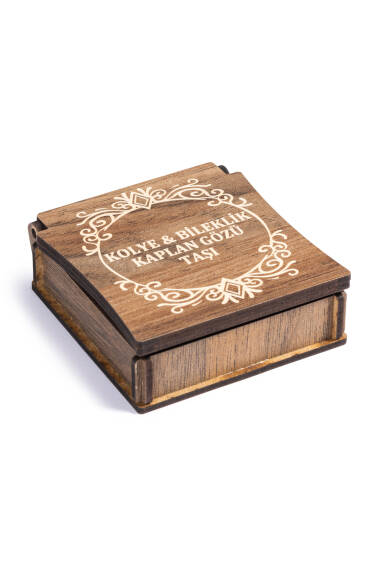 Kutulu Kaplan Gözü Taşı Kolye ve Bileklik Seti - 2