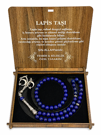 Lapis Doğal Taş Kutulu Tesbih ve Bileklik Seti - 1