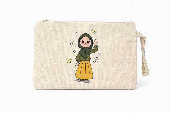 Minimal Tesettürlü Kız Baskılı Bez Çok Amaçlı Cüzdan - 1