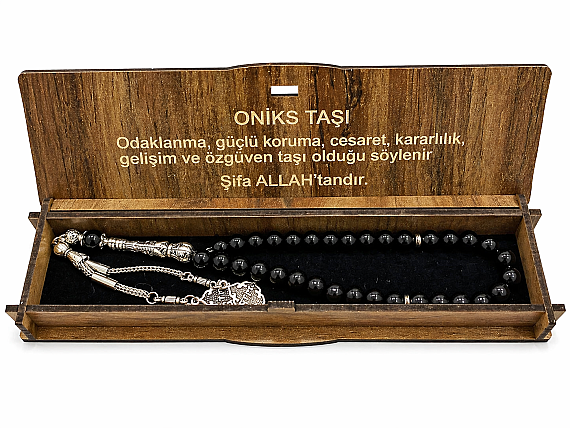 Oniks Doğal Taş Kutulu Tesbih - 1