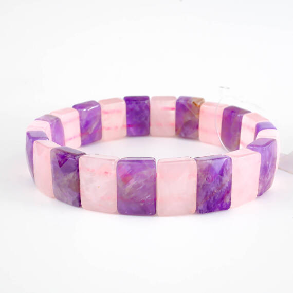 Pembe Kuvars Ve Ametist Doğal Taş Rolex Bileklik - 1