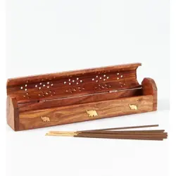 Porte-encens en bois avec couvercle et compartiment de rangement (25 cm) - 2