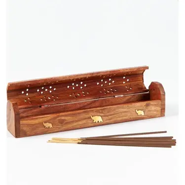 Räucherstäbchenhalter aus Holz mit Deckel und Aufbewahrungsbox (25 cm) - 2