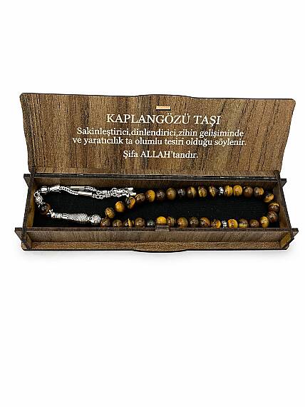 Tesbih aus natürlichem Tigerauge-Stein mit Box - 3