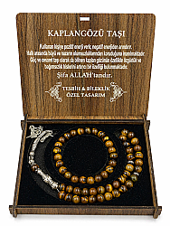 Tesbih- und Armband-Set aus natürlichem Tigerauge-Stein mit Box - 1