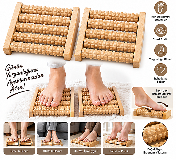 Wooden Foot Massager (12 Rollers) - 3