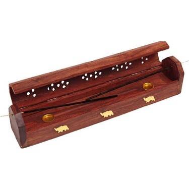 Wooden Lid Incense Holder with Small Compartment - 8