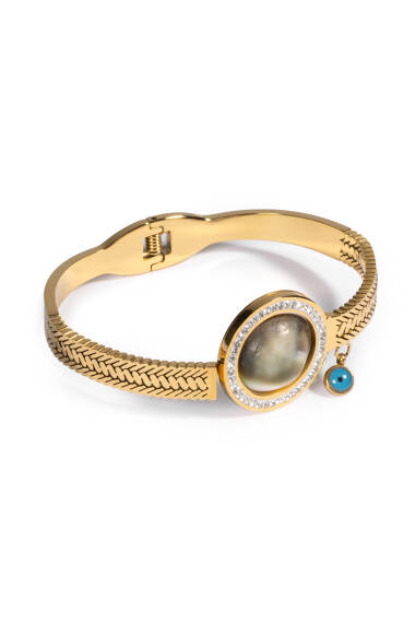 Yılancık Stone Cuff Stainless Steel Bracelet (00) - 2